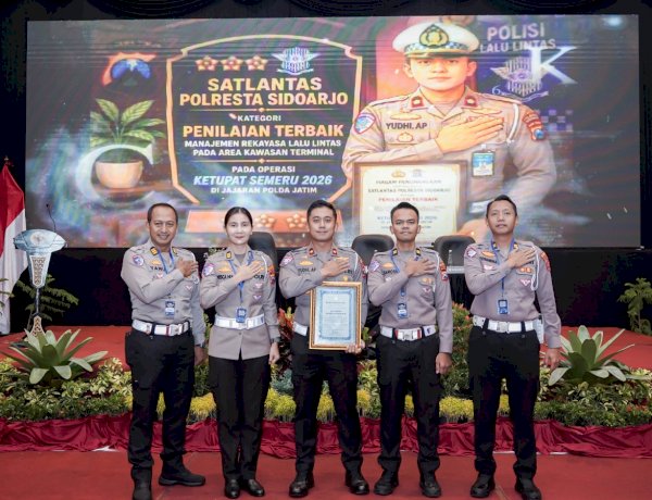 Satlantas Polresta Sidoarjo Raih Penilaian Terbaik Manajemen Lalin Kawasan Terminal di Operasi Ketupat Semeru